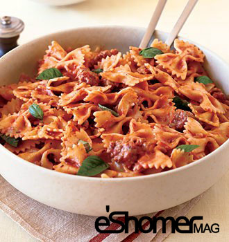 تهیه و پخت انواع غذاهای ایتالیایی پاستا پروانه ای فارافاله با گوجه فرنگی و ریحان