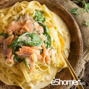 تهیه و پخت انواع غذاهای ایتالیایی _ پاستا فتوچینی با ماهی سالمون و اسفناج